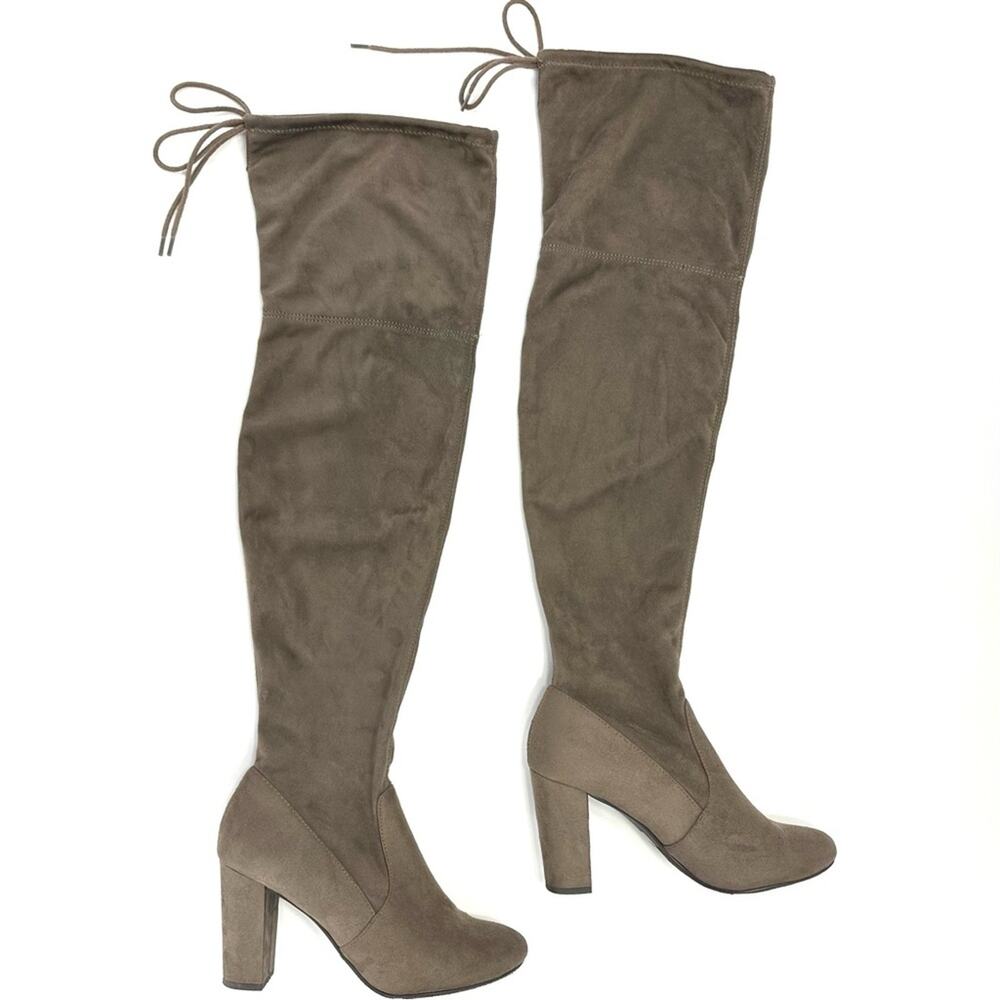 Heart In D Tan Thigh-High/Over-The-Knee Boot Size 8.5 Stretchy Block High Heel